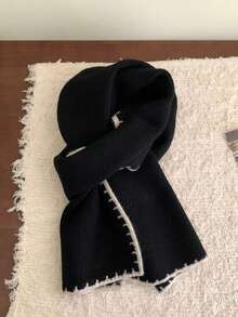 1pc Women's Wool Blend Knitted Scarf, Soft & Warm Winter Scarf With Contrast Trim, Premium Tweed Style Neck Scarf, Unisex Autumn/Winter - Off White - View 4
