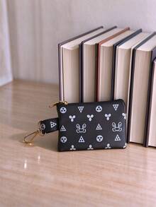 Black Pattern Portable Mini Pocket Wallet Zipper Coin Purse Key Pouch Cash Card Organizer Travel Back To School Holiday Essential Gift - Black - View 1