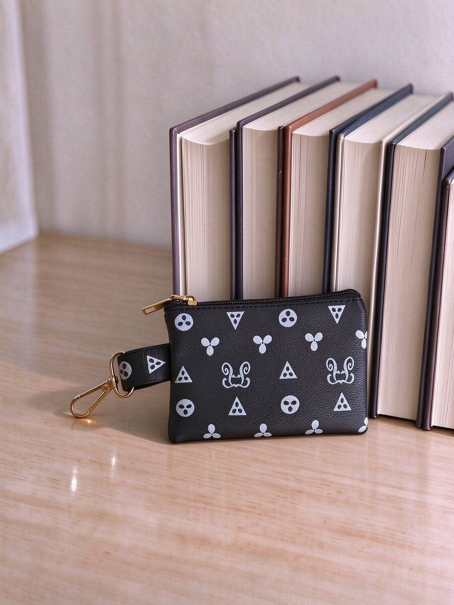 Black Pattern Portable Mini Pocket Wallet Zipper Coin Purse Key Pouch Cash Card Organizer Travel Back To School Holiday Essential Gift - Black - View 1