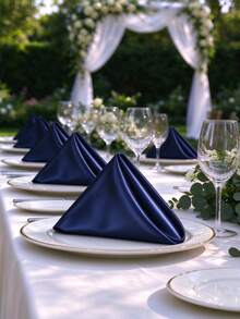 6pcs/12pcs/24pcs Navy Blue Square Soft Satin Napkins, Silky Tablecloth Napkins, Suitable For Weddings, Banquets, Home Kitchen, Hotels, Birthdays, Parties, Baby Showers, Event Table Decor - Navy Blue - View 1