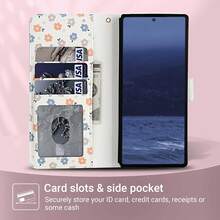 OUKNOEO 隨機印花款適用於 Galaxy Z Fold 8 Ultra 7 6 5 女款短掛繩花卉 RFID 防盜刷卡夾磁吸手機錢包保護殼 - 彩色 - 查看 6