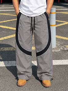 Men's Loose JoggingPants, Drawstring Waistband And Drawstring Hem,Loose And Casual Streetwear Street Pants VacationBoxing Black And White Fall - Grey - View 2