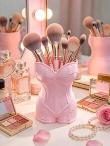 2pcs/1pc Creative Corset Body Styling Makeup Brush Storage Bin, Lace Texture Dressing Table Storage Box, Desktop Cosmetics Storage Bin Light Luxury Bedroom Desktop Decoration Ornament Available In Both Pink And White Colors, Organizer Of Beauty Tools - Multicolor - View 3
