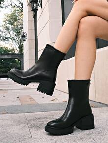 Women's Boots 2025 Spring/Autumn Boots, Street Style Sweet & Cool British Style Ankle Boots, Slim High Heel Winter Shoes - Black - View 5