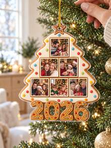1pc Personalized Family Photo Gingerbread Tree Christmas Ornament, 2026 Family Keepsake, Acrylic Photo Collage Hanging Decor, Christmas Gift - Multicolor - View 4