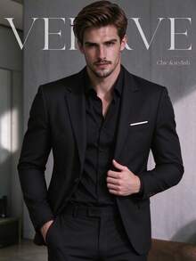 Men's Suit Jacket, Business Formal Attire For Occasions, Suitable For Weddings, Parties, Office, Company Events - Black - View 3
