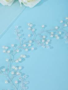 Boho Silver Pearl Crystal Branch Hair Vine Bridesmaid Wedding Photoshoot Hair Accessories - Silver - View 7