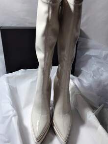 Stiletto High Heel Pointed Toe Elastic Suede Over-The-Knee Boots With Zipper Slim Fit - White - View 3