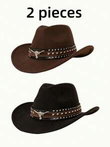 Unisex Western Cowboy Hat With Silver Bull Head PU Leather Decoration, Fashionable Cowboy Hat Suitable For Halloween, Christmas Party, Beach Vacation, Travel, Bar Gathering, Rodeo, Daily Wear - A - View 8
