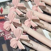 12pcs Cute Pink Bow Gel Pen Set, Girly Style Clickable Black Ink Pens 0.5mm Fine Tip, Smooth Fast-Drying Writing, Suitable For Students Exams, School Office Stationery - A - View 2