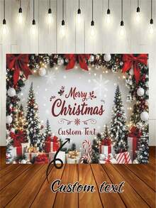 Latar Belakang Tema Natal Musim Dingin dengan Teks & Foto yang Dapat Disesuaikan, Pohon Natal, Kotak Hadiah, Daun Holly, Permen Tongkat, Lonceng, Pita, Desain Dekoratif Pola Kepingan Salju, Cocok untuk Pesta Natal, Pertemuan Keluarga, Doa, Dekorasi Latar Belakang Fotografi, Spanduk Fotografi, Vinyl - MultiWarna - View 1