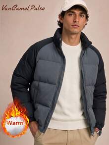 Vancamel Pulse Men's Winter Fashion Colorblock Hooded Padded Coat, Comfortable Casual Sports Top With Large Pockets - Grey - View 1