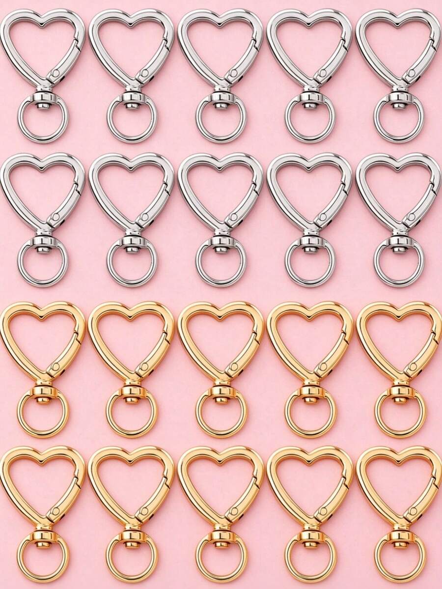 10/20/30pcs Heart-Shaped Keychain Rotating Hook Cute Heart-Shaped Zinc Alloy Spring Clip Keychain Hook Backpack Clip For Handbag DIY Crafting - Love Buckle - View 1