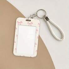1pc [2D Flat] Pink Bow Pattern - Durable Lanyard ID Card Holder - Multi-Functional Card Protector, Photo Card Case, Transparent Design, Suitable For Bus Cards, Creative - Multicolor - View 5