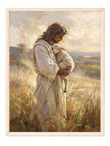 DIY Paint By Numbers Kit, Shepherd Holding Lamb In Sunlit Meadow, Warm Pastoral Digital Oil Painting, Handmade Home Wall Art Decor - A - View 4