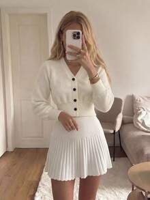 Women's Sweater Autumn/Winter New Round Neck Single-Breasted KnitCardigan, Casual Y2K Style, SuitableFor Daily Commute Wear - White - View 7