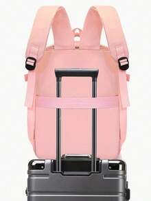 Women's Solid PU Backpack, Large Capacity With Side Pockets & Cute Fitness Charm, Preppy Style School Bag For Students, Travel & Daily Commute - Multicolor - View 11