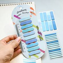 3pcs Assorted Style Sticky Notes Set, Gradient Macaron Blue Series School Student Textbook Reading Marker Index Tabs, Holiday Friend Gift Office Stationery Classification Label Stickers, PET Material Transparent - one-size - View 4