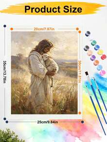 DIY Paint By Numbers Kit, Shepherd Holding Lamb In Sunlit Meadow, Warm Pastoral Digital Oil Painting, Handmade Home Wall Art Decor - A - View 7