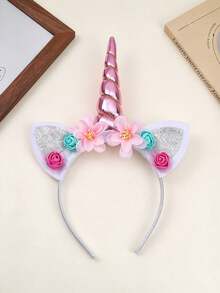 2pcs Cute Unicorn Horn Flower Decor Headband, Party Costume Headpiece, Photo Prop, Holiday Styling Headband - Multicolor - View 19