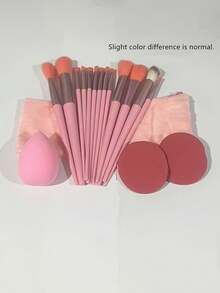 1 Set Complete High-Quality Professional Makeup Brushes, Including 13 Makeup Brushes + 1 Makeup Sponge + 2 Round Brushes + 1 Storage Bag. Soft And Fluffy Foundation Brushes, Contour Brushes, Perfect Gift To Meet Girls' Beauty Needs - Multicolor - View 11