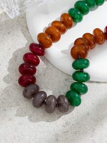 1pc Chic Bohemian Chunky Acrylic Beaded Bracelet For Women Daily Wear - Red/Green/Brown/Grey N1691 - View 2