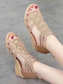 Women Heeled Sandals - Gold - View 4