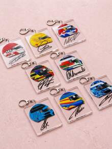8pcs F1 Racing Driver Helmet Signature Acrylic Keychain, F1 Sports Style, Ideal Gift For Racing Fan Boyfriend And Friends, Car Keychain Accessory, Backpack Pendant, School Bag Charm - Multicolor - View 1