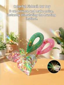 2pcs Colorful Fish Tail Mesh Tube Cat Toy With Built-In Bell And Crinkle Paper. It Makes Lovely Sounds When Touched, Attracting Cats To Play. Ideal For Cat Self-Amusement And Interactive Fun. - Multicolor - View 1