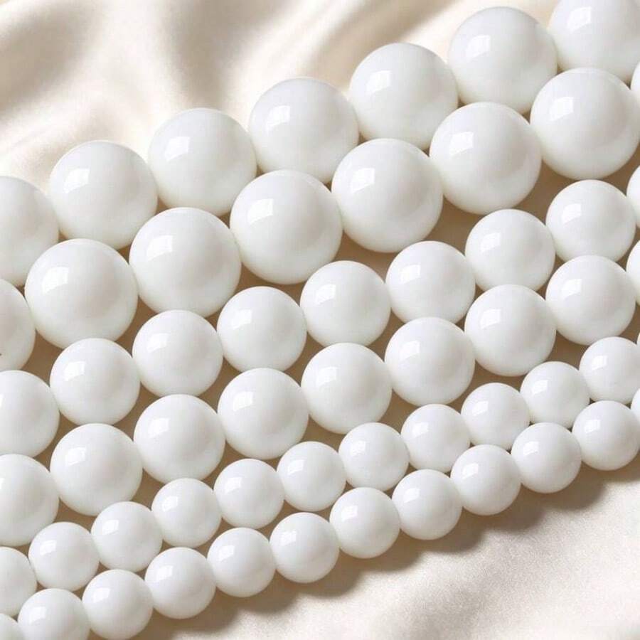Manik-Manik Agate Putih Alami, Manik-Manik Bulat Halus dan Mengkilap, Cocok untuk Gelang, Kalung, dan Anting-Anting Buatan Tangan DIY - Bahan Batu Alam Tahan Lama untuk Kerajinan DIY, Bahan Baku Aksesori Buatan Tangan yang Unik, untuk Para Pecinta Kerajinan - MultiWarna - View 1