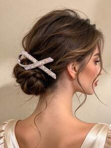 2pcs Mermaid Color Crystal Rhinestone Cross-Shaped Hair Clips, Women's High-End Bangs Side Clips, Party Wedding Atmosphere Hair Accessories - Multicolor - View 1
