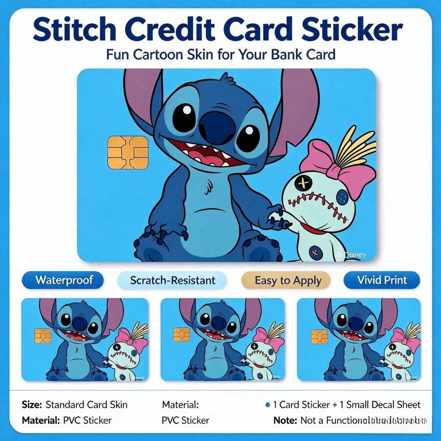 Lilo & Stitch 4PCS Cute Card Stickers, Bank Card Decorative Stickers ...