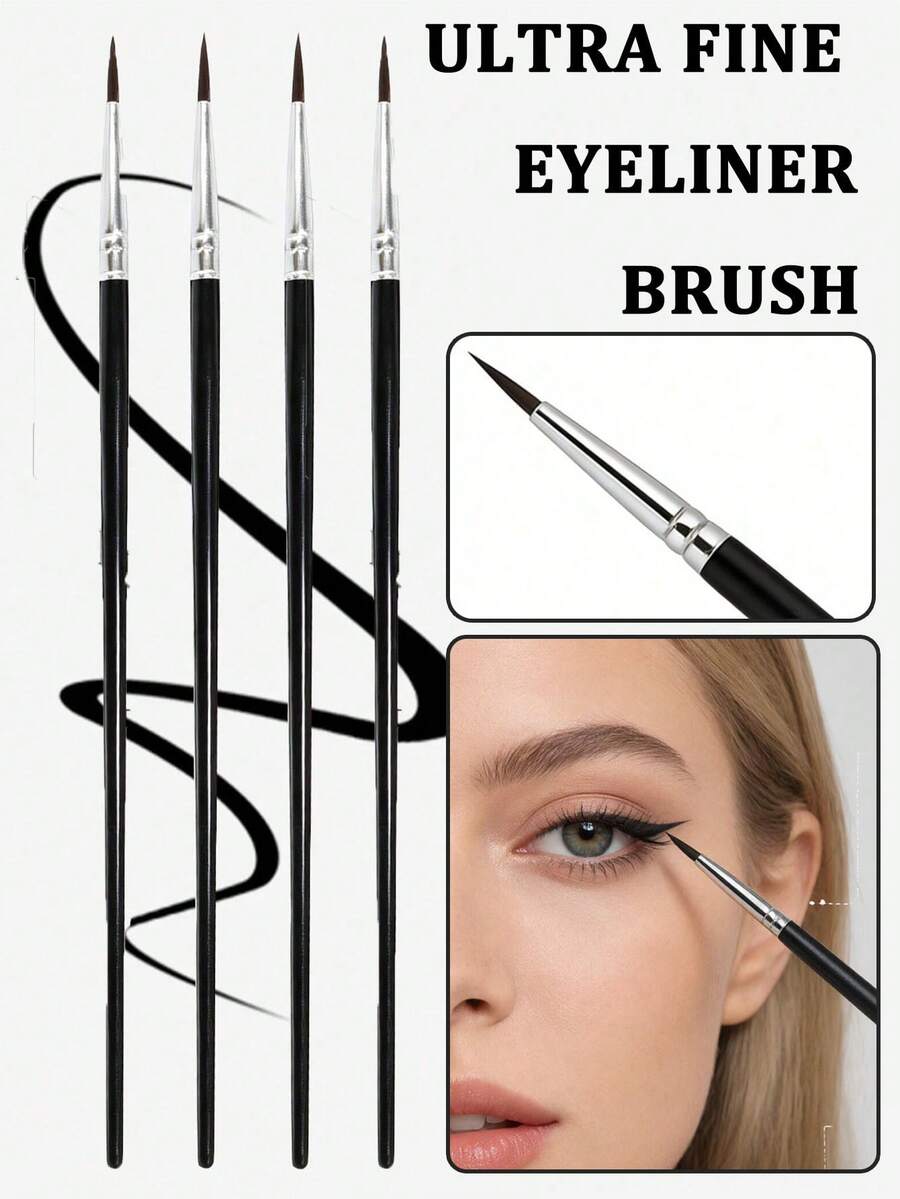 6/4/1pc Ultra Fine Eyeliner Painting Brush, Makeup Tools, Tear Brush, Simple And Suitable For Beginners, Can Blend Eye Shadow, Create A Natural Eyeliner Outline, Easy To Carry Eye Shadow Brush When Going Out, Professional Makeup Brush. - Black - View 1