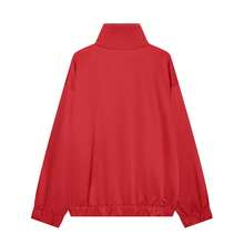 Women's Pure Red Drop Shoulder Baseball Jacket, Loose Casual Streetwear Outerwear, Suitable For Spring And Autumn - Red - View 7