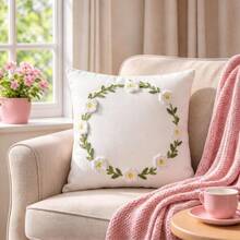 FAUNUS 1pc Cute Daisy Leaf Floral Embroidered Pillowcase, Soft Floral Cushion Cover, Girls Bedroom Aesthetic Room Decor, Comfortable Sofa Living Room Spring Home Decor Pillowcase, Pillow Insert Not Included - Multicolor - View 3