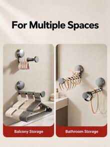 1pc Suction Cup Hanger Storage Rack, Wall-Mounted Expandable Hanger Rack, Drill-Free Extendable Storage Bar, Suitable For Velvet And Plastic Hangers, Space-Saving Laundry Room Storage Rack, Ideal For Balcony, Rental Apartment, College Dorm Essentials - Multiple Styles and Colors - View 9