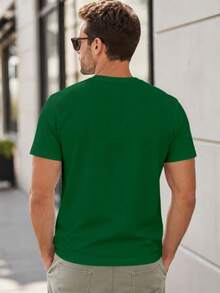 Homme Camiseta de manga corta de cuello redondo casual con estampado de linterna de calabaza de estilo americano para Halloween y ribete de contraste para hombres - Verde Oscuro - Ver 3