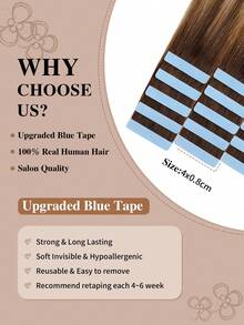 Yilite 18 Inch 10Pcs Chocolate Brown To Chestnut Brown And Bleach Blonde Balayage #P6/613/T4 Tape In Hair Extensions Human Hair Straight Soft Human Hair Tape In Extensions Skin Weft Tape Ins Extensions For Women - S6/613 - View 6