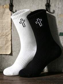1/2/6 Pairs Men's & Women's Cross Pattern Sports Casual Socks, Breathable Sweat-Absorbent Socks, And Versatile Style - Multicolor - View 2