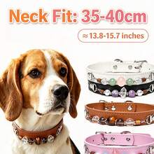 1pc Natural Crystal Pet Collar, Adjustable Leather Collar For Cats And Dogs, Durable Daily Wear Accessory - Multicolor - View 2