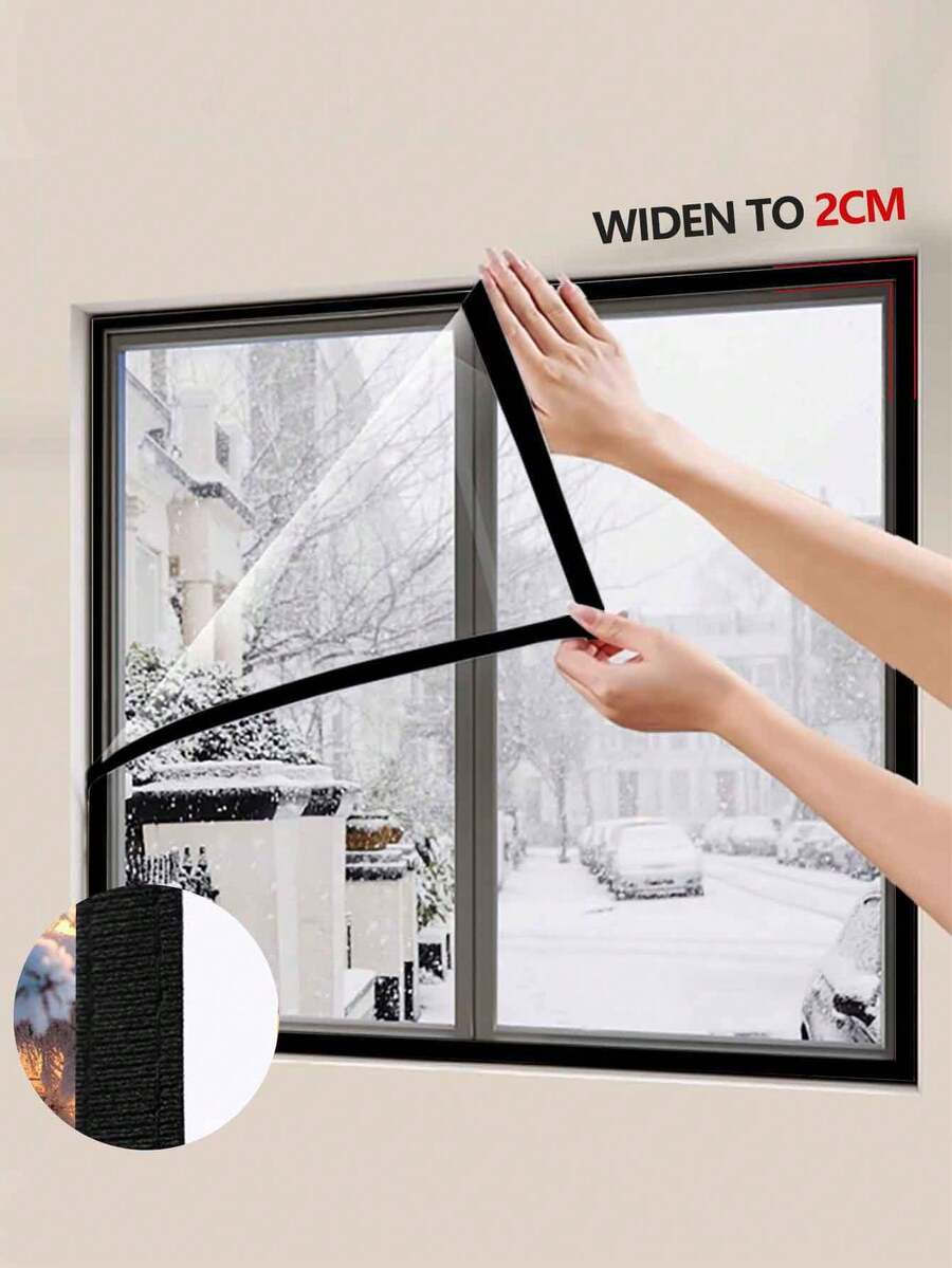 Winter Home Black Full-Piece Transparent Windproof Cold-Sealing Window Curtain, Removable Washable Self-Adhesive No-Drill Installation - Transparent Windproof - View 1
