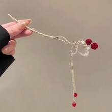 2 Random Vintage Rose Tassel Hair Sticks, Elegant Retro Floral Hairpins, Atmospheric Exquisite Hair Accessories, Suitable For Hanfu, Wedding, Party And Daily Wear - Random Two - View 4