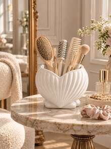 1PC Shell Shape Makeup Brush Holder, Decorative Cosmetic Storage Cup, Vanity Organizer For Makeup Tools, Pens & Small Accessories, Desktop Decor For Bedroom Bathroom Countertop, Aesthetic Home Decor,Gift,Room Decor,Halloween,Kitchen,Cup,Christmas - Multicolor - View 7