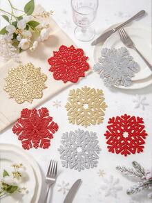 6/12pcs Christmas Snowflake Coasters, Suitable For Home Dining Table Decor, Christmas Holiday Celebration Coasters - Multicolor - View 4