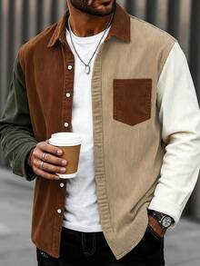 Men Plus Size Shackets - Brown - View 1