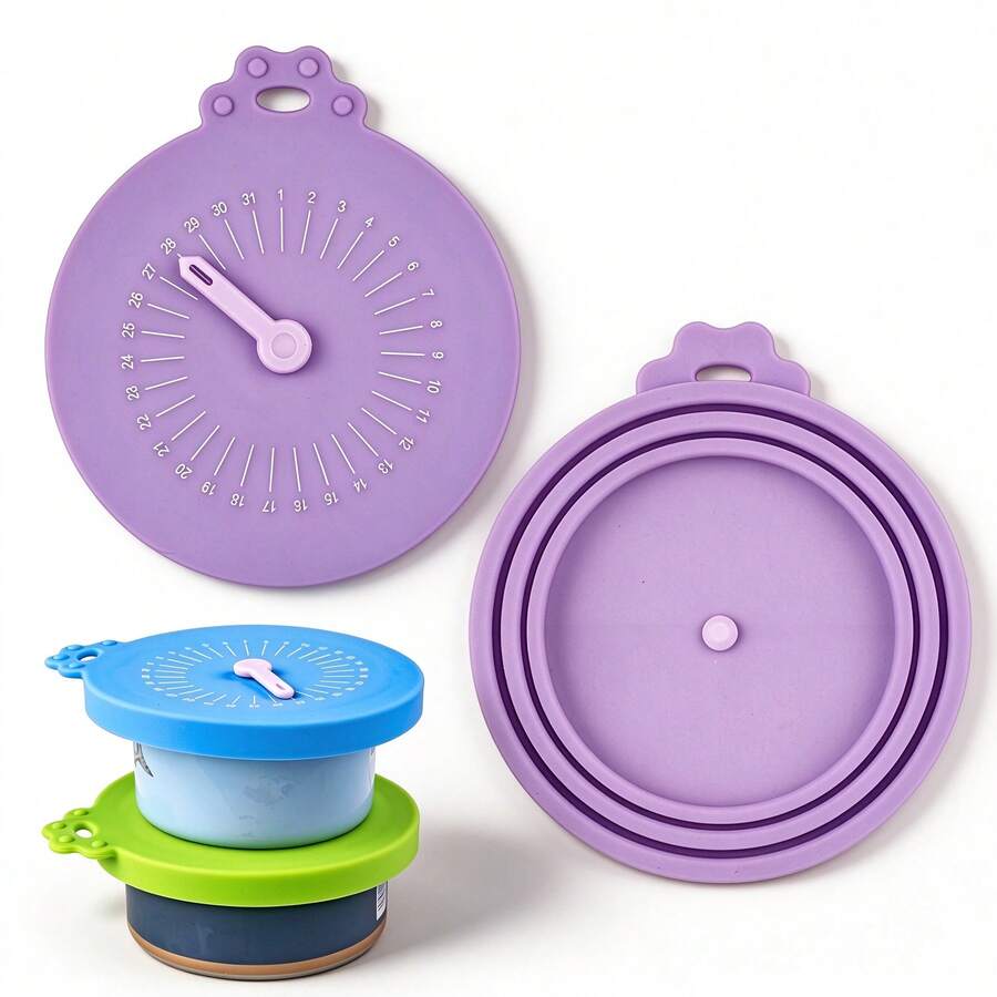 Pet Food Can Lid (Random Color) – Leak-Proof Seal With Date Tracker, Fits Most Cat And Dog Wet Food Cans | Reusable, Dishwasher | Pet Owner Essential - Analog Style - View 1