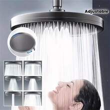 1pc Large Round Pressurized Top Shower Head, 6-Function 360° Rotating Waterfall Style Shower Head For Bathroom Home Bathing - Round - View 6