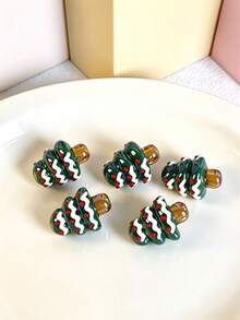 5pcs Green Christmas Tree Beads With Bow, Glossy Resin Pendant Charms For Handmade Bracelets, Necklaces, Phone Chains And Holiday Crafts - Christmas Tree - View 6