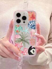 1pc Pink Frame Transparent Minimalist Lens Protection Anti-Fall Anti-Collision Turtle Bear Shell Flower Pattern Phone Case Personalized Compatible With Iphone 16 Pro Max/18/17/16/15/14/13/12/11 Protective Case Air Suitable For Samsung Series - Multicolor - View 5