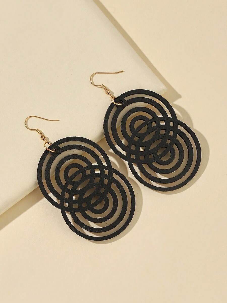 1 Pair Laser Engraved Wooden Geometric Earrings - Earrings - View 1